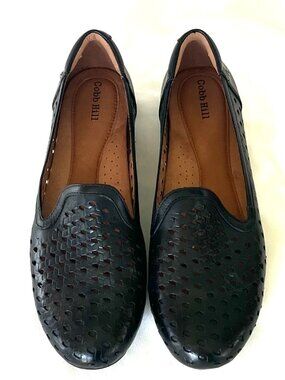 Cobb Hill Maiika Black Woven Leather Slip-On Comfort Loafers EUC